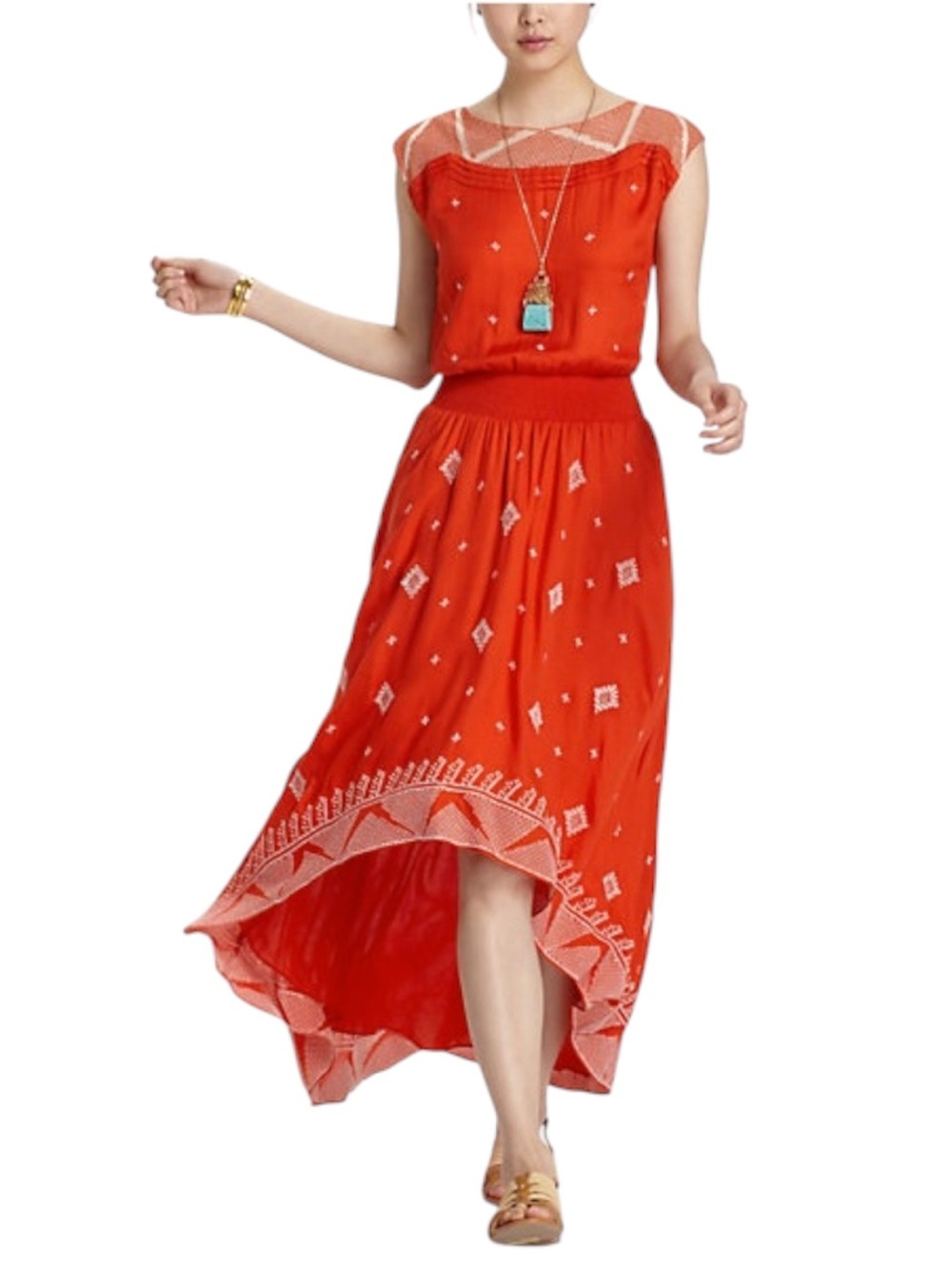 FLOREAT ANTHROPOLOGIE Orange Nanette High-low Dress